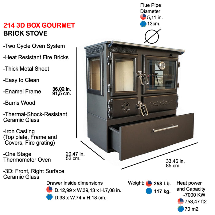 Wood stove with oven 214-3D-BOX