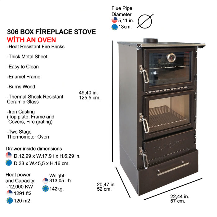 Wood stove with oven 306-BOX