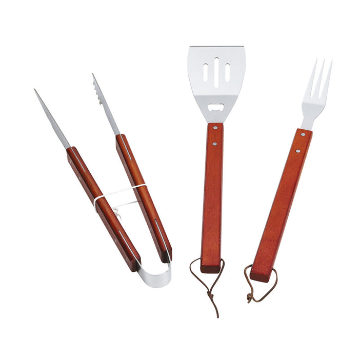 Set barbecue inox c/manico in legno 3 pz