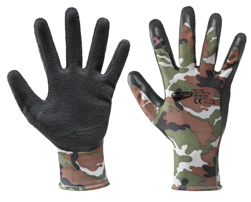 POLYESTER/LATEX CAMOUFLAGE GLOVES SIZE 8