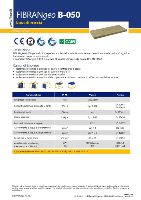 Lana roccia Fibrangeo   Densità kg 50