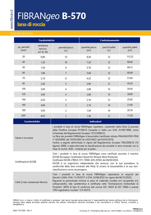 Lana roccia Fibrangeo  Densità kg 75