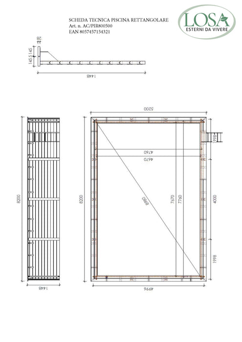 Piscina rettangolare 800x500