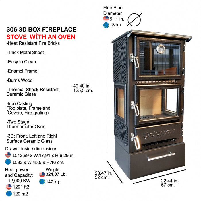 Wood stove with oven 306-3D-BOX