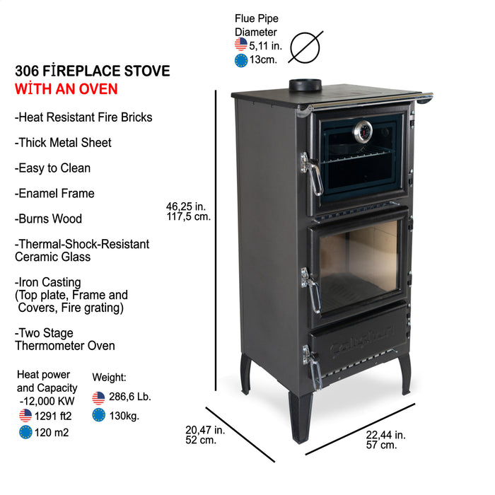 Stufa a legna in ghisa Mod. 306 con forno