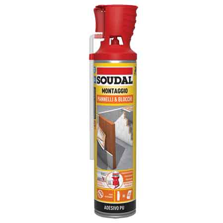 ADESIVO POLIURETANICO PANNELLI E BLOCCHI CON APPLICATORE SOUDAL 600 ml