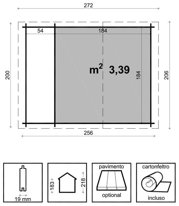 Casetta con legnaia ava cm. 200x200
